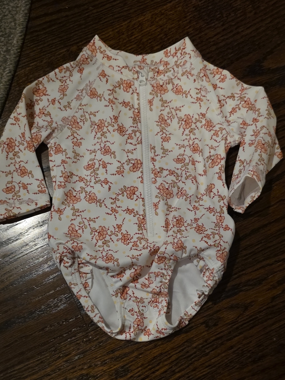 Janie and Jack White Floral Long-Sleeve One-Piece Swimsuit